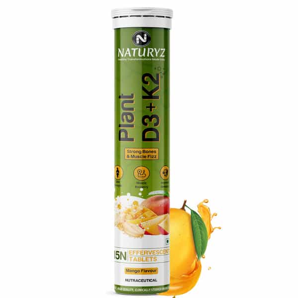 Naturyz 100% Plant Vitamin D3 K2 | Supports Stronger Immunity | Bone & Heart Health (15 Tablets)
