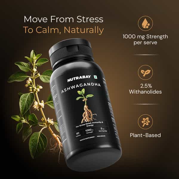Nutrabay Wellness Ashwagandha Extract Tablet (Withania Somnifera) 1000Mg - 60 Veg Tablets