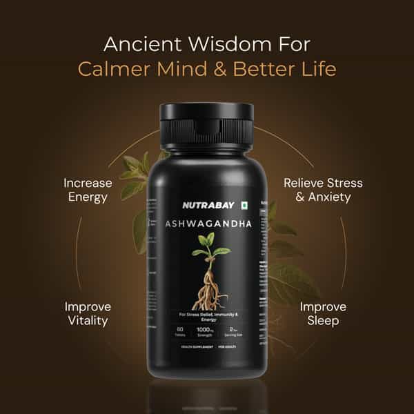 Nutrabay Wellness Ashwagandha Extract Tablet (Withania Somnifera) 1000Mg - 60 Veg Tablets