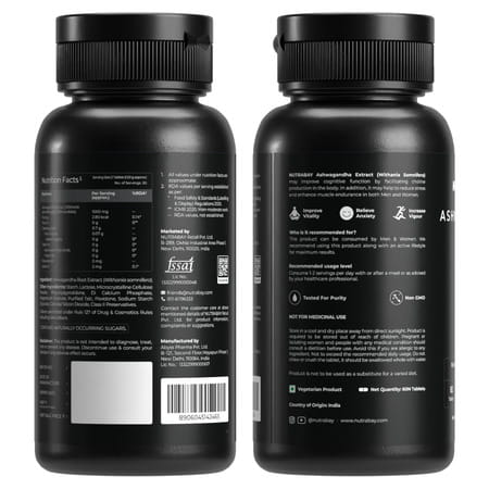 Nutrabay Wellness Ashwagandha Extract Tablet (Withania Somnifera) 1000mg - 60 Veg Tablets