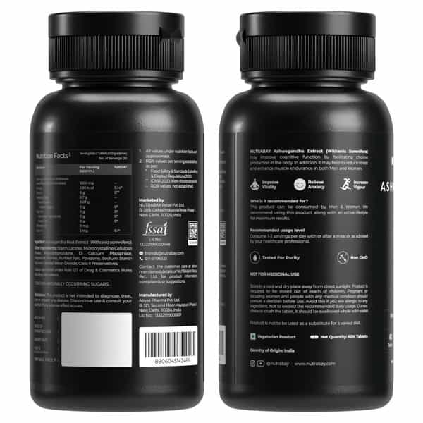 Nutrabay Wellness Ashwagandha Extract Tablet (Withania Somnifera) 1000Mg - 60 Veg Tablets