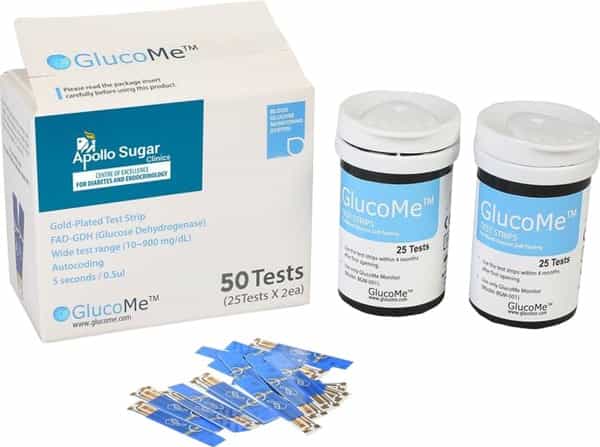 Apollo Sugar Gold Plated Glucometer Test Strips Box Of 50