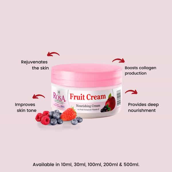 Rosa Fruit Cream With Mix Fruits & Vitamin E I Moisturizing & Hydrating For Skin I Pack Of 2*100Ml