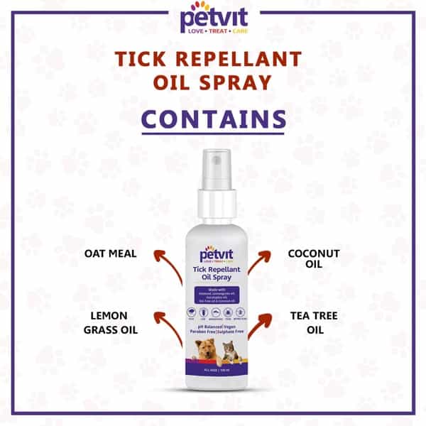 Petvit Tick Repellent Oil Spray Paraben Free & Ph-Balance -For All Breed Dog & Cat 100 Ml