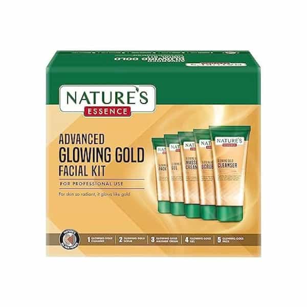 Nature's Essence Glowing Gold++ Facial Kit | Bright Glowing Skin | 24K Gold & Saffron Infused | 250G