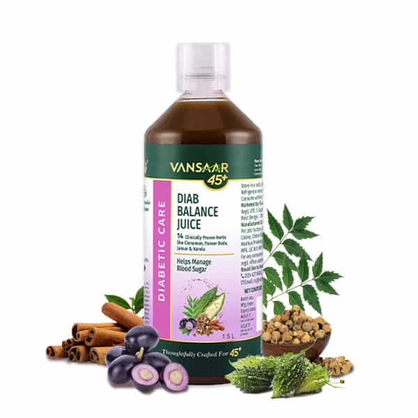 Vansaar 45+ Diab Balance Juice | Paneer Doda & Cinnamon | Reduce Blood Sugar | Boosts Insulin - 1.5L