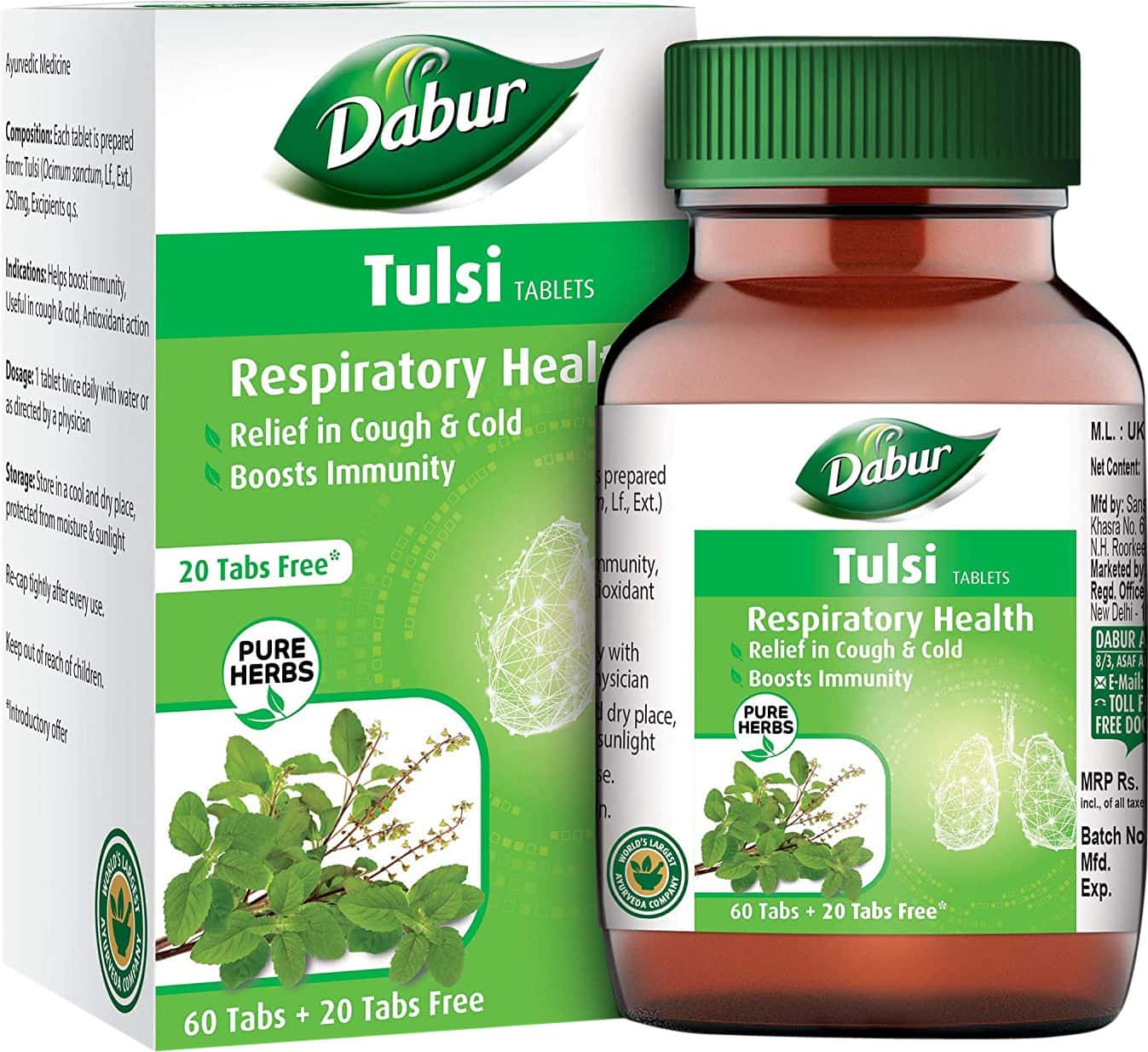 Dabur Tulsi Tablet - 60 Tablets (Get 20 Tablets Free)