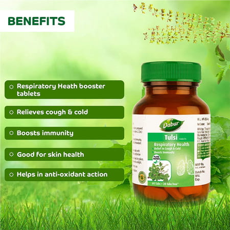 Dabur Tulsi Tablet - 60 Tablets (get 20 Tablets Free)