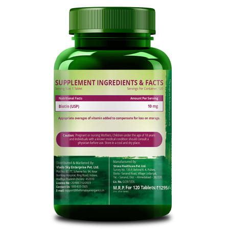 Vlado'S Himalayan Organics Biotin 10000mcg For Healthy Hair And Skin - 120 Tablets
