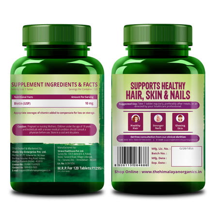 Vlado'S Himalayan Organics Biotin 10000mcg For Healthy Hair And Skin - 120 Tablets