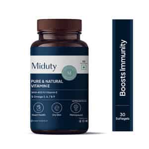 Miduty Pure & Natural Vitamin E - Cataract - Skin & Hair Health - Sunflower Oil Extract - 30 Softgel