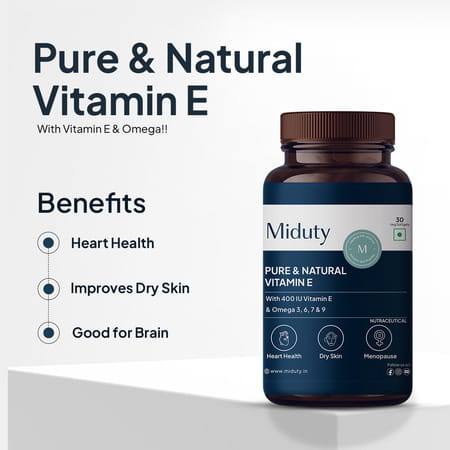 Miduty Pure & Natural Vitamin E - Cataract - Skin & Hair Health - Sunflower Oil Extract - 30 Softgel
