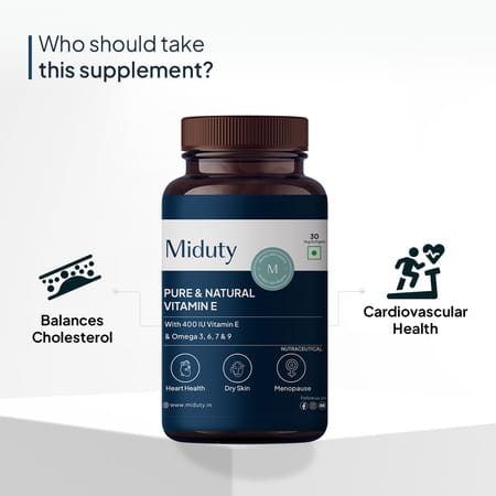 Miduty Pure & Natural Vitamin E - Cataract - Skin & Hair Health - Sunflower Oil Extract - 30 Softgel