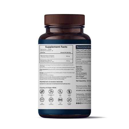 Miduty Pure & Natural Vitamin E - Cataract - Skin & Hair Health - Sunflower Oil Extract - 30 Softgel