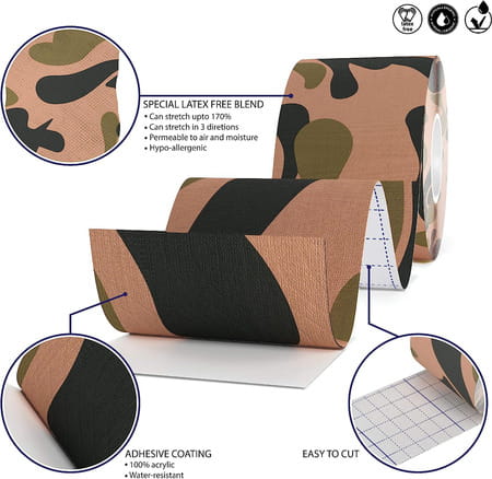 Healthtrek Printed Kinesiology Tape For Back Pain (Pack Of 1 | Brown | 5 M X 5 Cm)