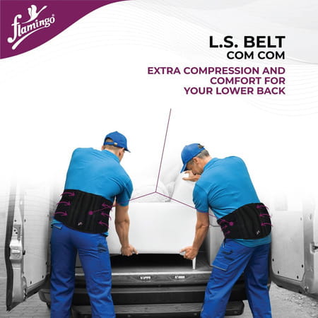 Flamingo Lumbar Sacro Com-Com Belt For Back Pain With Dual Adjustable Strap|Unisex|(S) Back (Black)