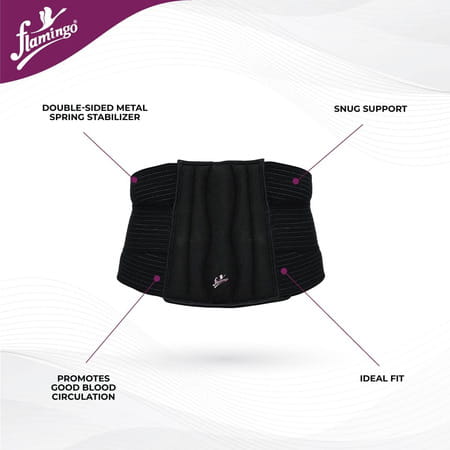 Flamingo Lumbar Sacro Com-Com Belt For Back Pain With Dual Adjustable Strap|Unisex|(S) Back (Black)