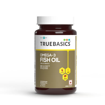 Truebasics Omega 3 Fish Oil | Triple Strength With 1150mg Omega, 525mg Epa & 375mg Dha - 90 Capsules