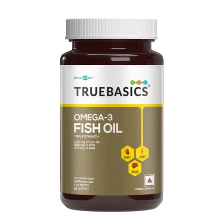 Truebasics Omega 3 Fish Oil | Triple Strength With 1150mg Omega, 525mg Epa & 375mg Dha - 90 Capsules