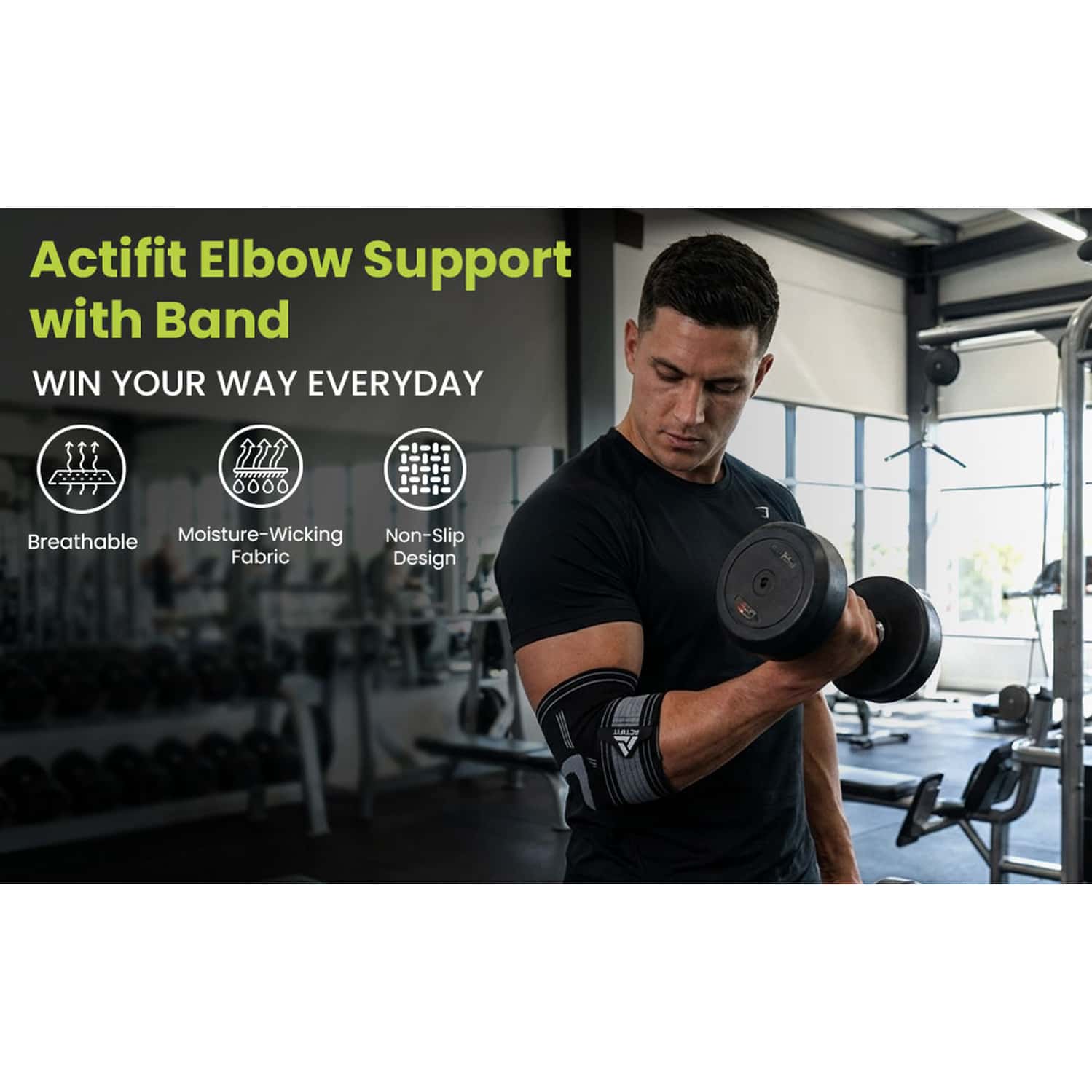 Actifit Elbow Support With Adjustable Band - Compression Brace For Pain Relief Sports & Gym - Size M