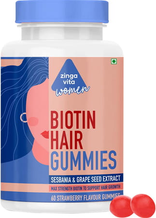Zingavita Biotin Hair Gummies For Women Sugar Free 60 Veg Gummies