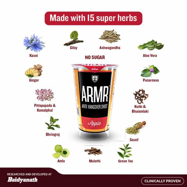 Armr Anti Hangover Shot Apple | Ayurveda Shot | Prevent Hangovers Pack Of 3 (60Ml X 3)