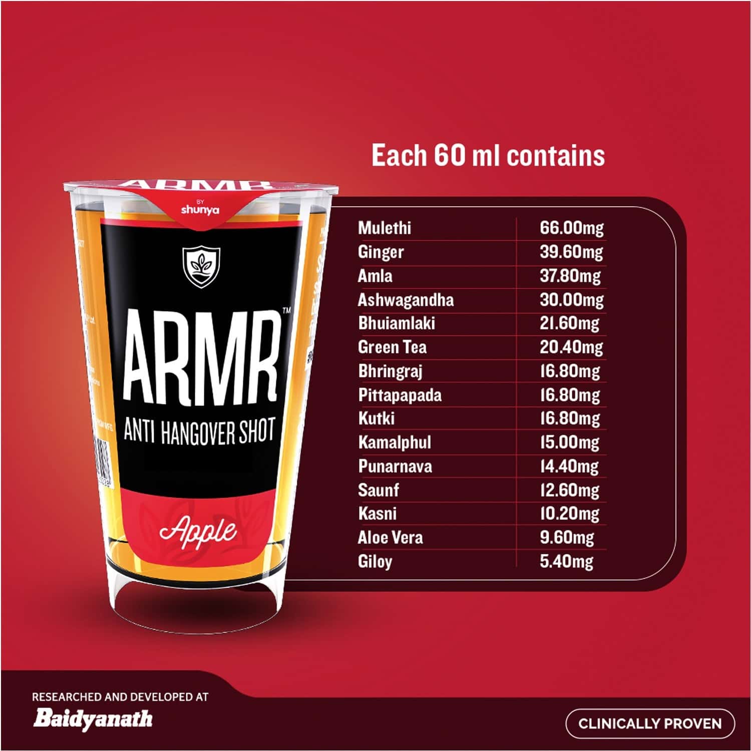 Buy ARMR ANTI HANGOVER SHOT APPLE READYTODRINK AYURVEDA SHOT