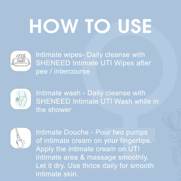 Sheneed Feminine Intimate Uti Relief Combo: Wwipes 10N | Relief Douche 122Ml | & Intimate Wash 100Ml