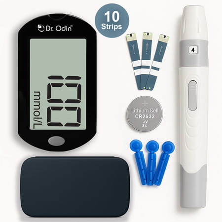 Dr. Odin Ac307 Gdh-Fad Machine With 10 Strips & Lancets & Lancing Device Glucometer Kit (Black)