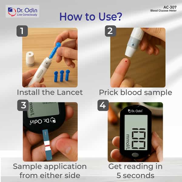 Dr. Odin Ac307 Gdh-Fad Machine With 10 Strips & Lancets & Lancing Device Glucometer Kit (Black)