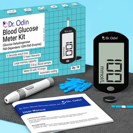 Dr. Odin Ac307 Gdh-Fad Machine With 10 Strips & Lancets & Lancing Device Glucometer Kit (Black)