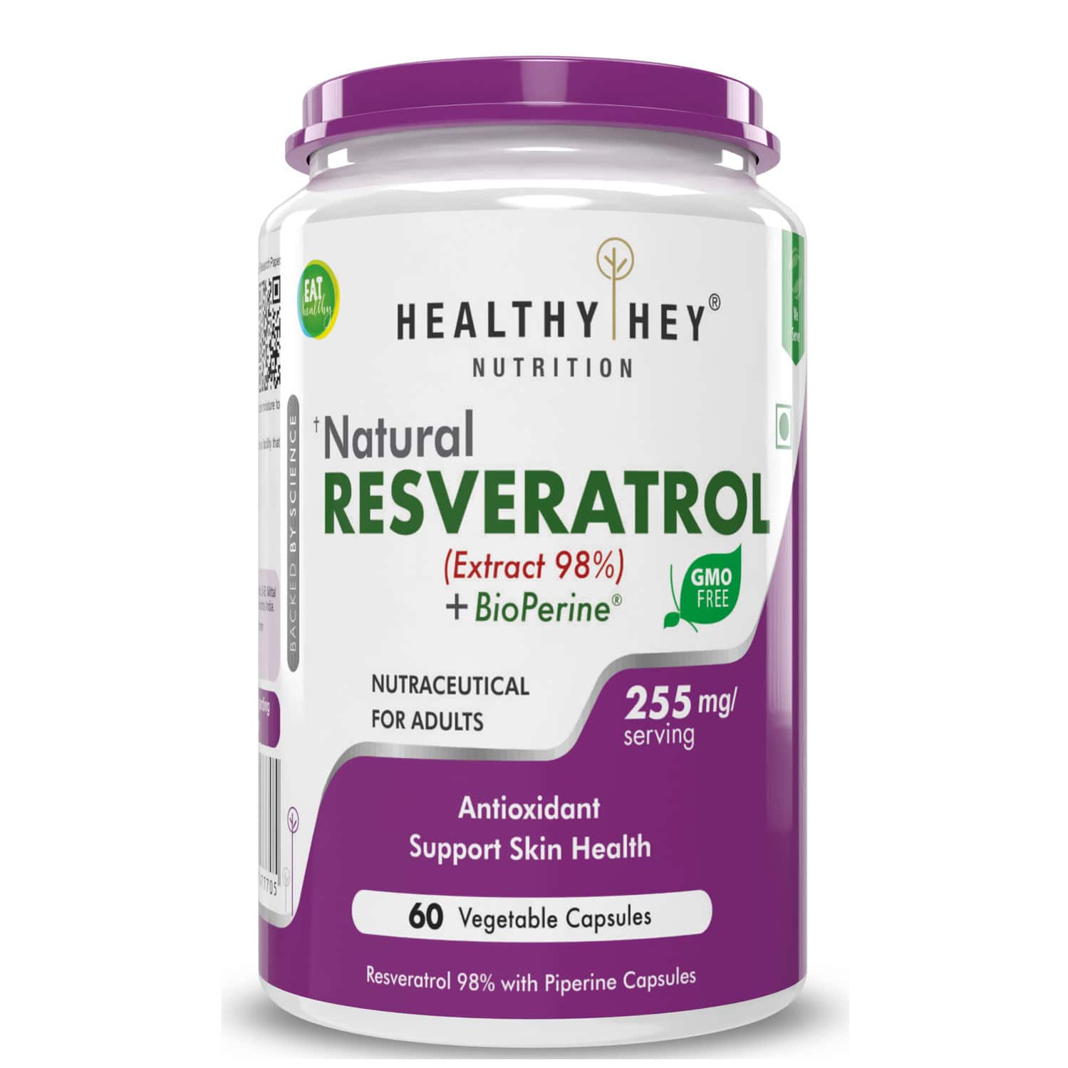 Healthyhey Nutrition Resveratrol Extract 98% Plus Bioperine - 60 Veg. Capsules