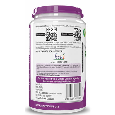 Healthyhey Nutrition Resveratrol Extract 98% Plus Bioperine - 60 Veg. Capsules