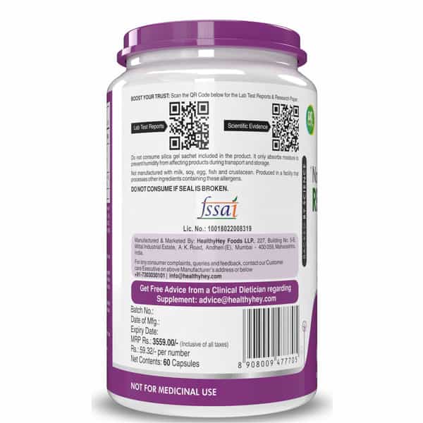 Healthyhey Nutrition Resveratrol Extract 98% Plus Bioperine - 60 Veg. Capsules