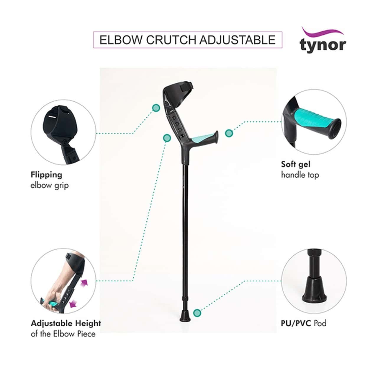 Buy TYNOR L13 ELBOW CRUTCH ADJUSTABLE SIZE UNIVERSAL Online & Get Upto