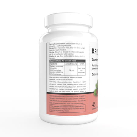 Briyo Cranberry Concentrate Chewable Tablets - Natural Berry Flavor 90 Nos