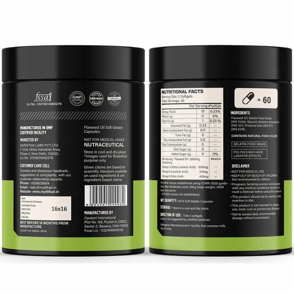 Myfitfuel Omega 3 6 9 (Flax Seed Oil) | Cold Pressed | 1000Mg | 60 Softgels