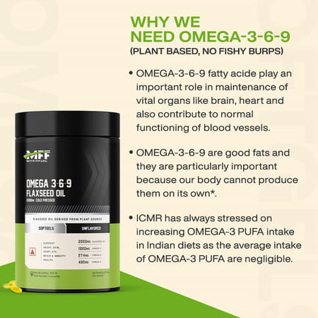 Myfitfuel Omega 3 6 9 (Flax Seed Oil) | Cold Pressed | 1000mg | 60 Softgels