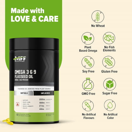 Myfitfuel Omega 3 6 9 (Flax Seed Oil) | Cold Pressed | 1000mg | 60 Softgels