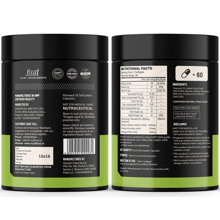 Myfitfuel Omega 3 6 9 (Flax Seed Oil) | Cold Pressed | 1000mg | 60 Softgels