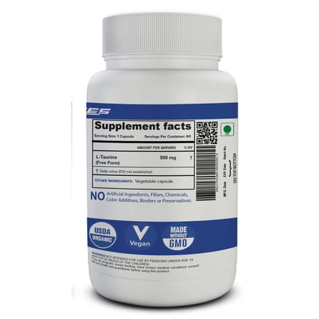 Nutrija L-Taurine 500mg 100% Pure & Usp Grade - 120 Capsules
