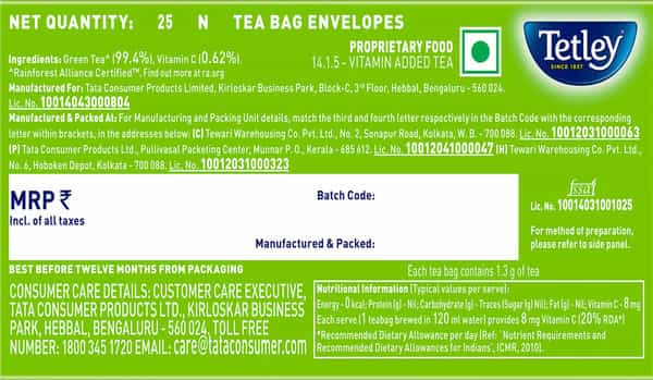 Tetley Green Tea Classic Immune With Added Vitamin C 25 Tea Bags