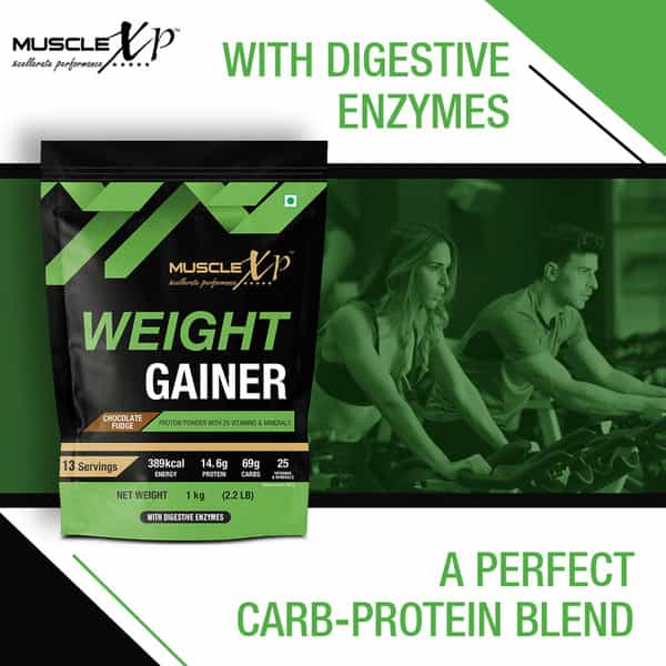 Musclexp Weight Gainer With 25 Vitamins And Minerals Digestive Enzymes 1Kg Pouch (2.2 Lb)