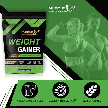 Musclexp Weight Gainer With 25 Vitamins And Minerals Digestive Enzymes 1kg Pouch (2.2 Lb)