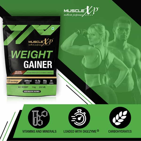 Musclexp Weight Gainer With 25 Vitamins And Minerals Digestive Enzymes 1Kg Pouch (2.2 Lb)