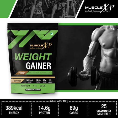 Musclexp Weight Gainer With 25 Vitamins And Minerals Digestive Enzymes 1kg Pouch (2.2 Lb)