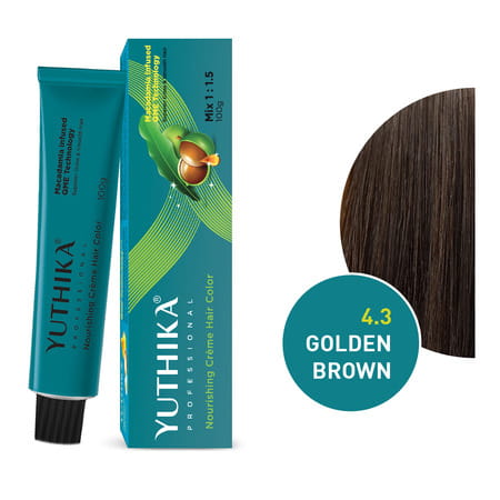 Yuthika Professional Creme Hair Color 4.3 Golden Brown 100Gm | Permanent Professional Salon Colour