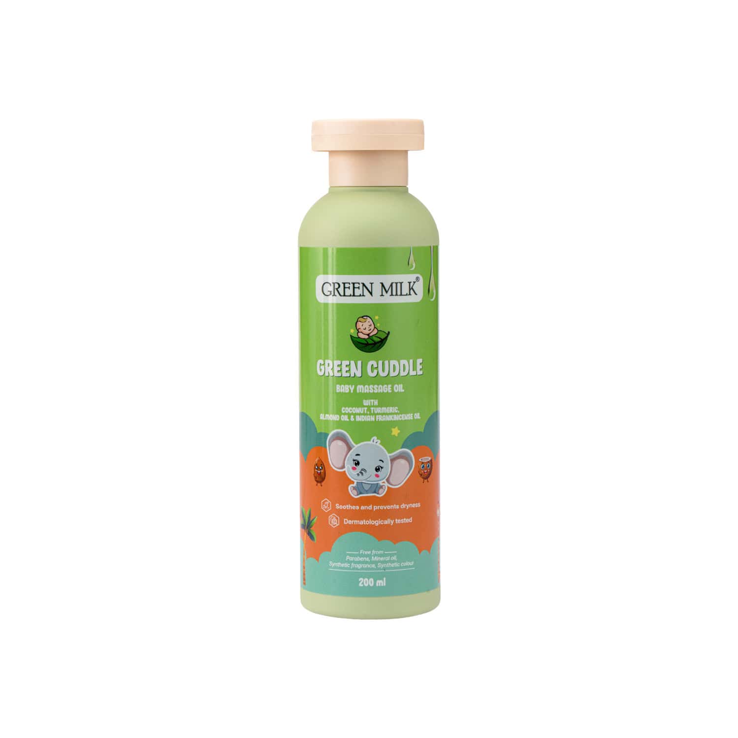 Green Milk Green Cuddle Baby Massage Oil Coconut | Almond | Ghee & Turmeric 3+ Months | 200 Ml