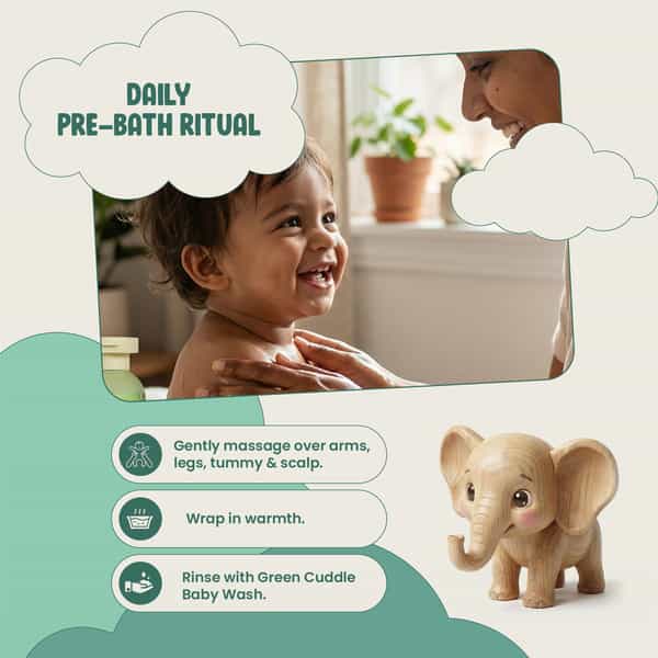 Green Milk Green Cuddle Baby Massage Oil Coconut | Almond | Ghee & Turmeric 3+ Months | 200 Ml