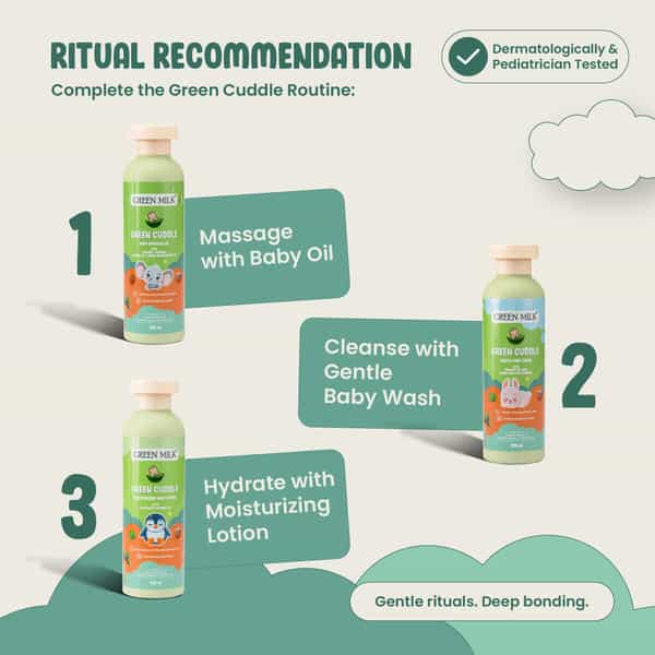 Green Milk Green Cuddle Baby Massage Oil Coconut | Almond | Ghee & Turmeric 3+ Months | 200 Ml